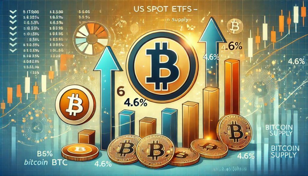 Dall·e 2024 10 05 23.13.34 A Feature Image For An Article Titled Us Spot Etfs Hold 4.6 Of Bitcoin Su.jpeg