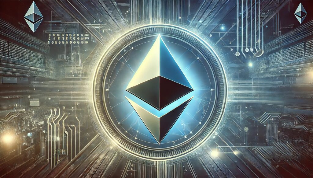 Dall·e 2024 10 28 08.33.48 A Wide Format Image Depicting The Ethereum Eth Logo Prominently In The Ce.jpeg