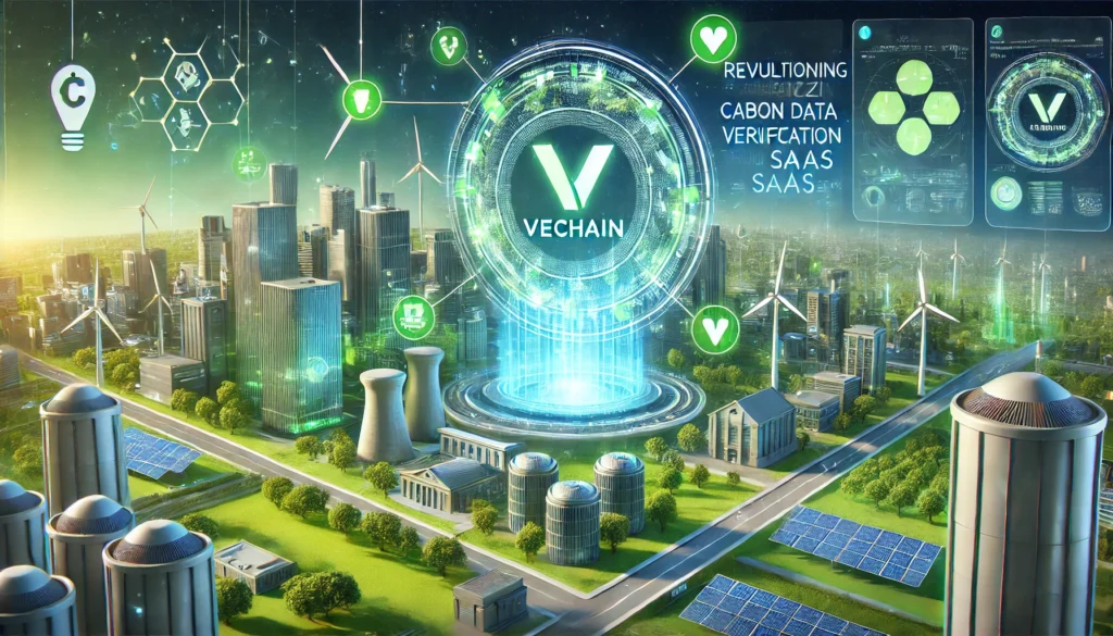 A Futuristic Digital Illustration Depicting Vechain Revolutionizing Carbon Data Verification Through.webp