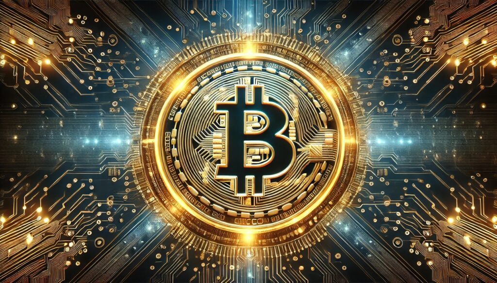Why is Bitcoin up today? Answers on the sense of bit Dall·e 2024 12 31 08.10.16 a visually striking wide format image of a large brilliantly lit bitcoin.jpeg