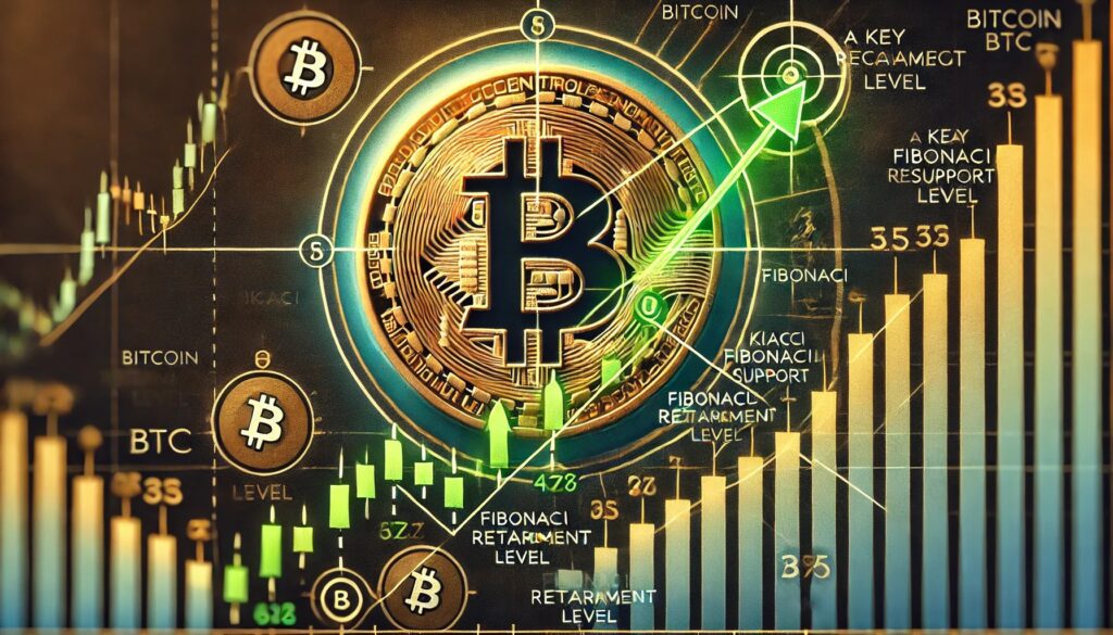 Dall·e 2025 04 25 23.56.41 a financial themed image showing bitcoin btc bouncing from a key fibonacc.jpeg