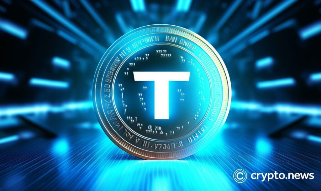 Crypto news coin with t logo blurry internet and blockchain and trading chart background bright neon.jpeg
