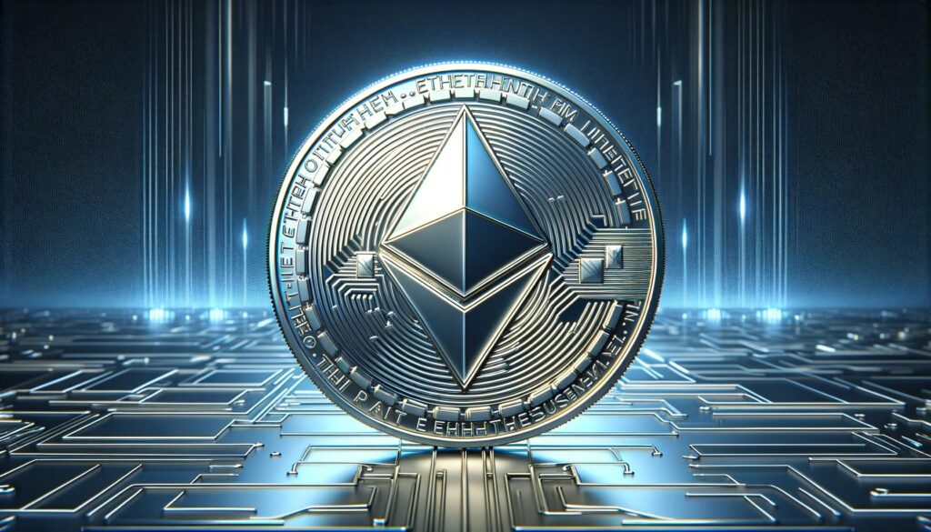 Dall·e 2024 05 28 09.53.50 a detailed image of a shiny ethereum eth coin prominently displayed. the.jpeg