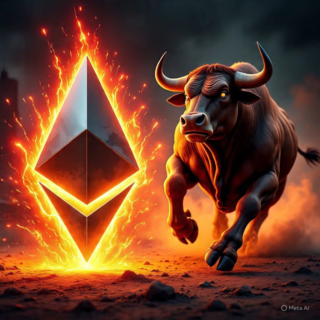 Generate image of ethereum and a raging.jpeg